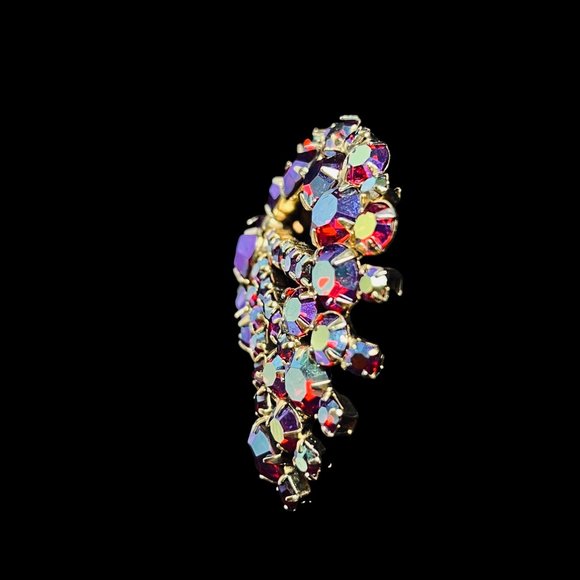 Gold Tone Aurora Borealis Rhinestone Abstract Brooch And Clip On Earrings (5132) - Picture 3 of 9